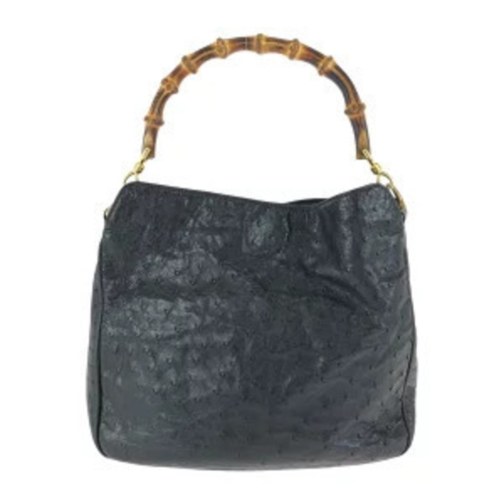 Gucci Shoulder Black Handbag Bag Leather Bamboo Ostrich Black